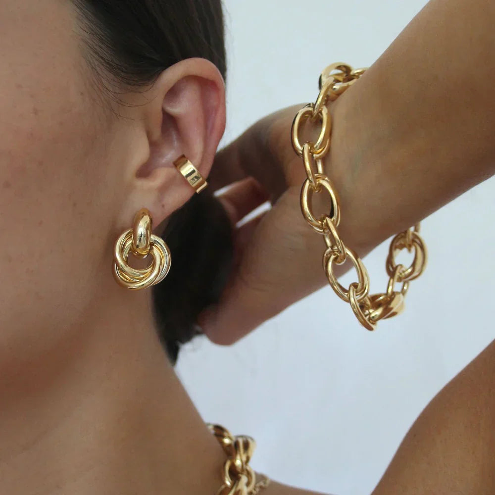 ステートメント・インターロッキング・イヤリング|ゴールド 14K